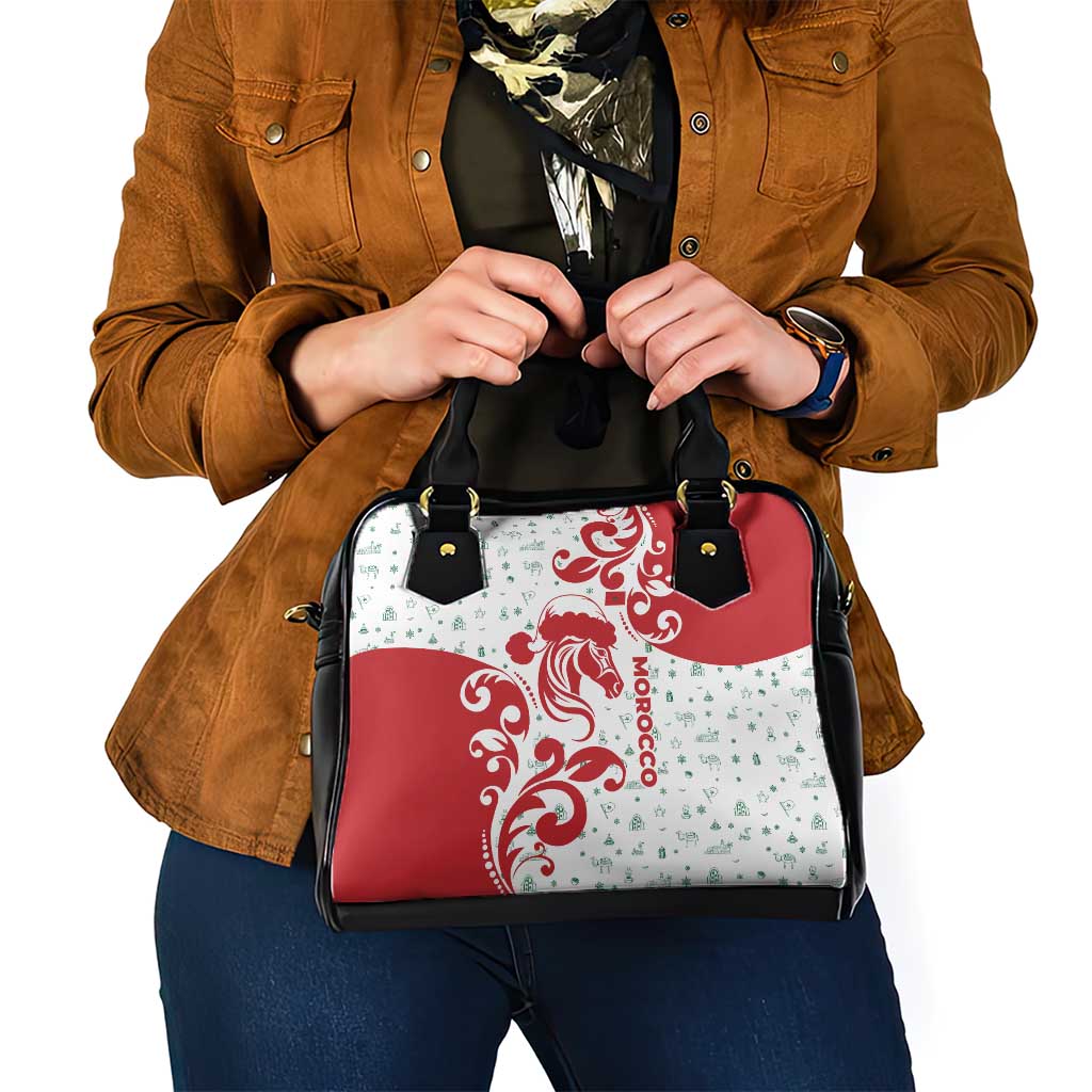 Morocco Christmas Shoulder Handbag with Red Horse Santa Hat Arabesque Pattern and Holiday Icons Design - Wonder Print Shop