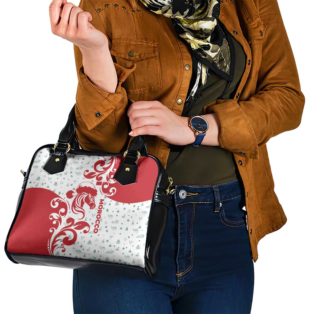 Morocco Christmas Shoulder Handbag with Red Horse Santa Hat Arabesque Pattern and Holiday Icons Design - Wonder Print Shop