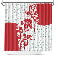Morocco Christmas Shower Curtain with Red Horse Santa Hat Arabesque Pattern and Holiday Icons Design - Wonder Print Shop