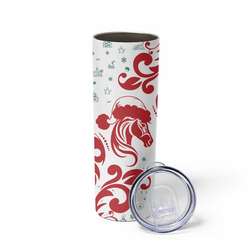 Morocco Christmas Skinny Tumbler with Red Horse Santa Hat Arabesque Pattern and Holiday Icons Design - Wonder Print Shop