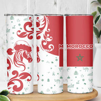 Morocco Christmas Skinny Tumbler with Red Horse Santa Hat Arabesque Pattern and Holiday Icons Design - Wonder Print Shop
