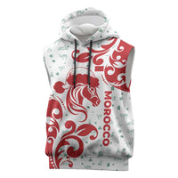 Morocco Christmas Sleeveless Hoodie with Red Horse Santa Hat Arabesque Pattern and Holiday Icons Design - Wonder Print Shop