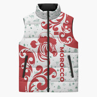 Morocco Christmas Sleeveless Puffer Jacket with Red Horse Santa Hat Arabesque Pattern and Holiday Icons Design - Wonder Print Shop