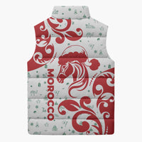 Morocco Christmas Sleeveless Puffer Jacket with Red Horse Santa Hat Arabesque Pattern and Holiday Icons Design - Wonder Print Shop