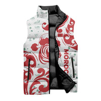 Morocco Christmas Sleeveless Puffer Jacket with Red Horse Santa Hat Arabesque Pattern and Holiday Icons Design - Wonder Print Shop