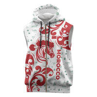 Morocco Christmas Sleeveless Zip Hoodie with Red Horse Santa Hat Arabesque Pattern and Holiday Icons Design - Wonder Print Shop