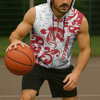 Morocco Christmas Sleeveless Zip Hoodie with Red Horse Santa Hat Arabesque Pattern and Holiday Icons Design - Wonder Print Shop