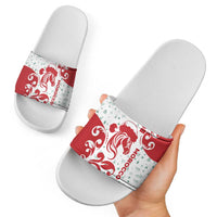 Morocco Christmas Slide Sandals with Red Horse Santa Hat Arabesque Pattern and Holiday Icons Design - Wonder Print Shop
