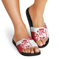 Morocco Christmas Slide Sandals with Red Horse Santa Hat Arabesque Pattern and Holiday Icons Design - Wonder Print Shop