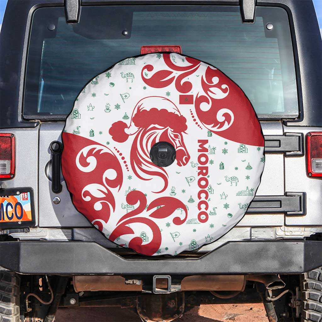 Morocco Christmas Spare Tire Cover with Red Horse Santa Hat Arabesque Pattern and Holiday Icons Design - Wonder Print Shop