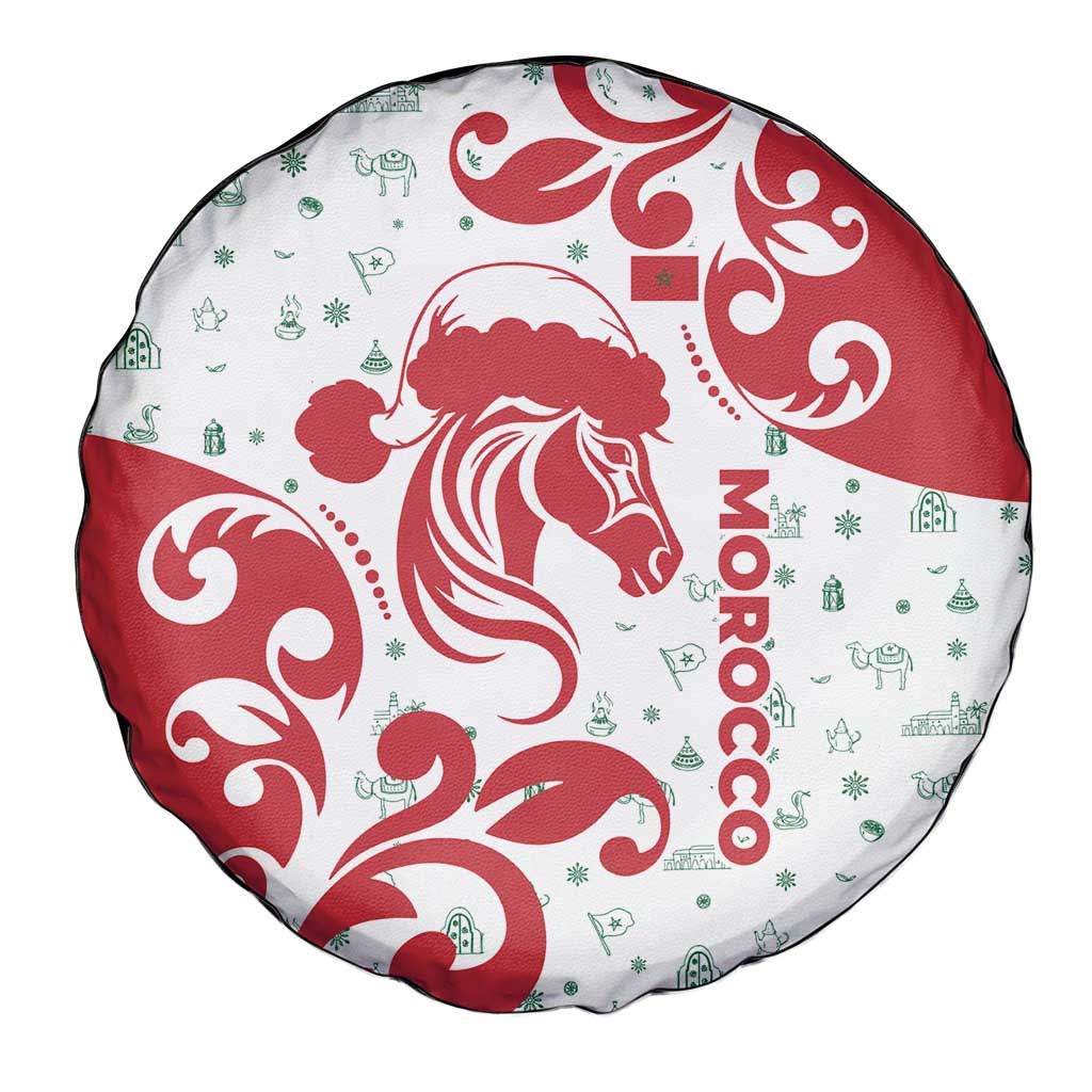 Morocco Christmas Spare Tire Cover with Red Horse Santa Hat Arabesque Pattern and Holiday Icons Design - Wonder Print Shop