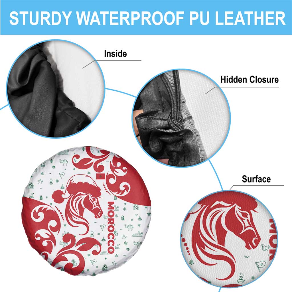 Morocco Christmas Spare Tire Cover with Red Horse Santa Hat Arabesque Pattern and Holiday Icons Design - Wonder Print Shop