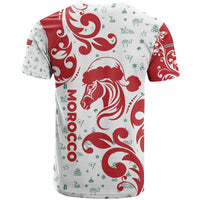 Morocco Christmas T Shirt with Red Horse Santa Hat Arabesque Pattern and Holiday Icons Design - Wonder Print Shop