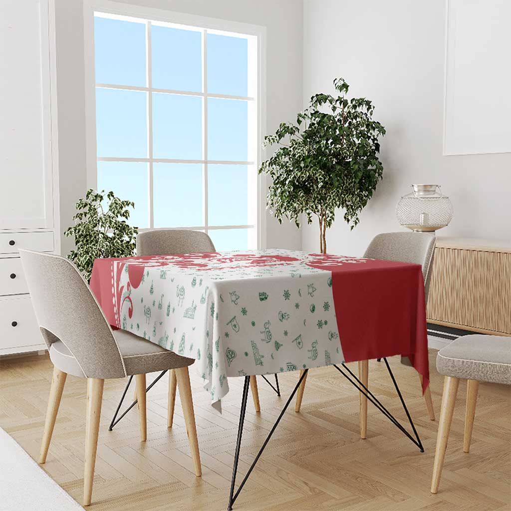 Morocco Christmas Tablecloth with Red Horse Santa Hat Arabesque Pattern and Holiday Icons Design - Wonder Print Shop