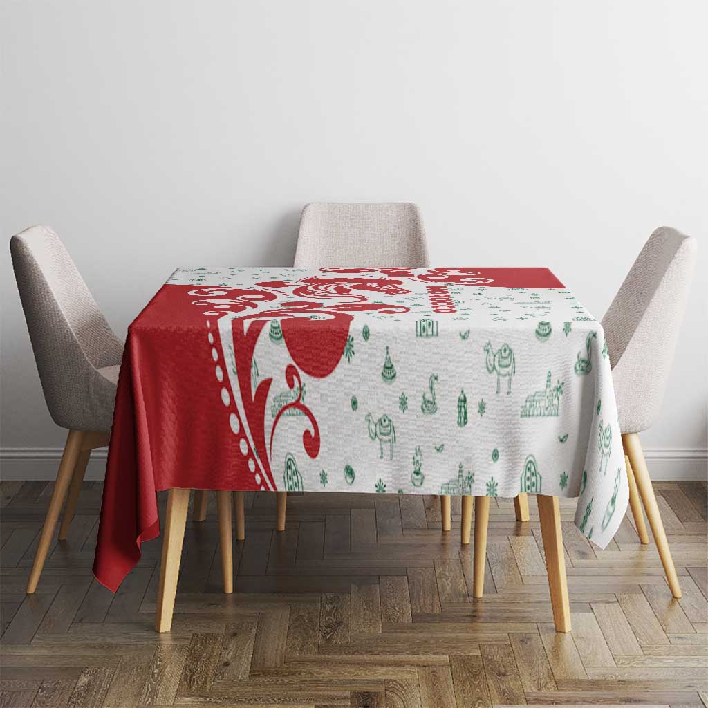 Morocco Christmas Tablecloth with Red Horse Santa Hat Arabesque Pattern and Holiday Icons Design - Wonder Print Shop