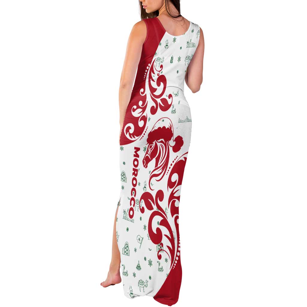 Morocco Christmas Tank Maxi Dress with Red Horse Santa Hat Arabesque Pattern and Holiday Icons Design - Wonder Print Shop
