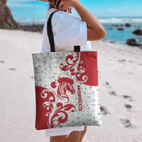 Morocco Christmas Tote Bag with Red Horse Santa Hat Arabesque Pattern and Holiday Icons Design - Wonder Print Shop