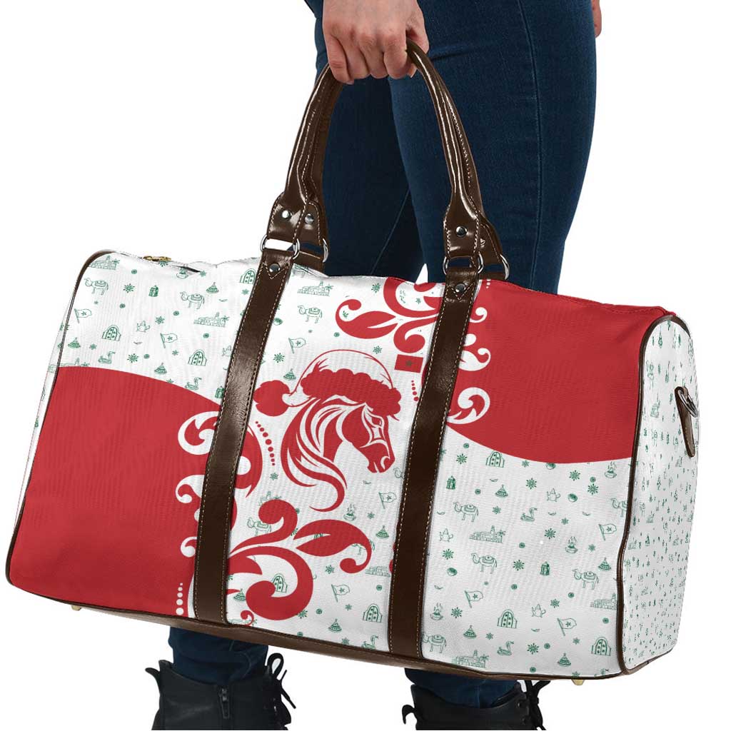 Morocco Christmas Travel Bag with Red Horse Santa Hat Arabesque Pattern and Holiday Icons Design - Wonder Print Shop