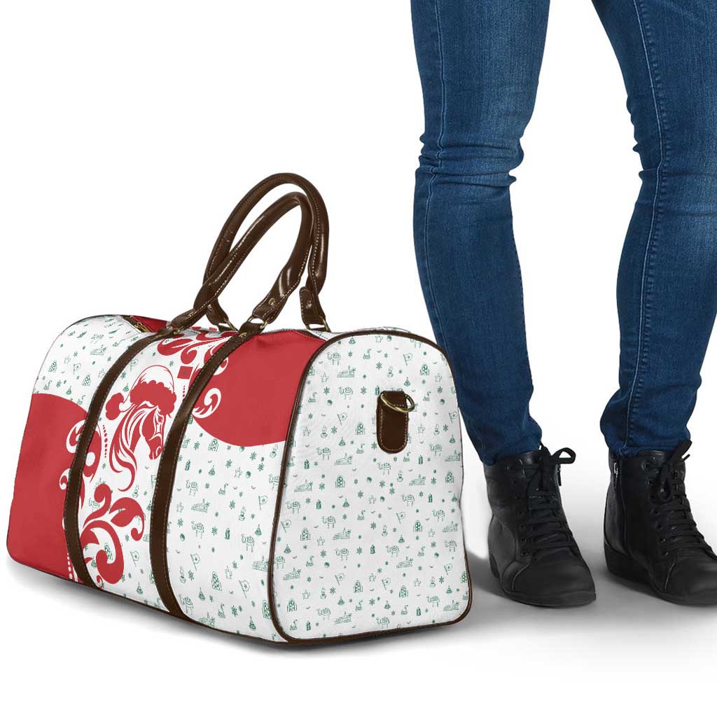 Morocco Christmas Travel Bag with Red Horse Santa Hat Arabesque Pattern and Holiday Icons Design - Wonder Print Shop