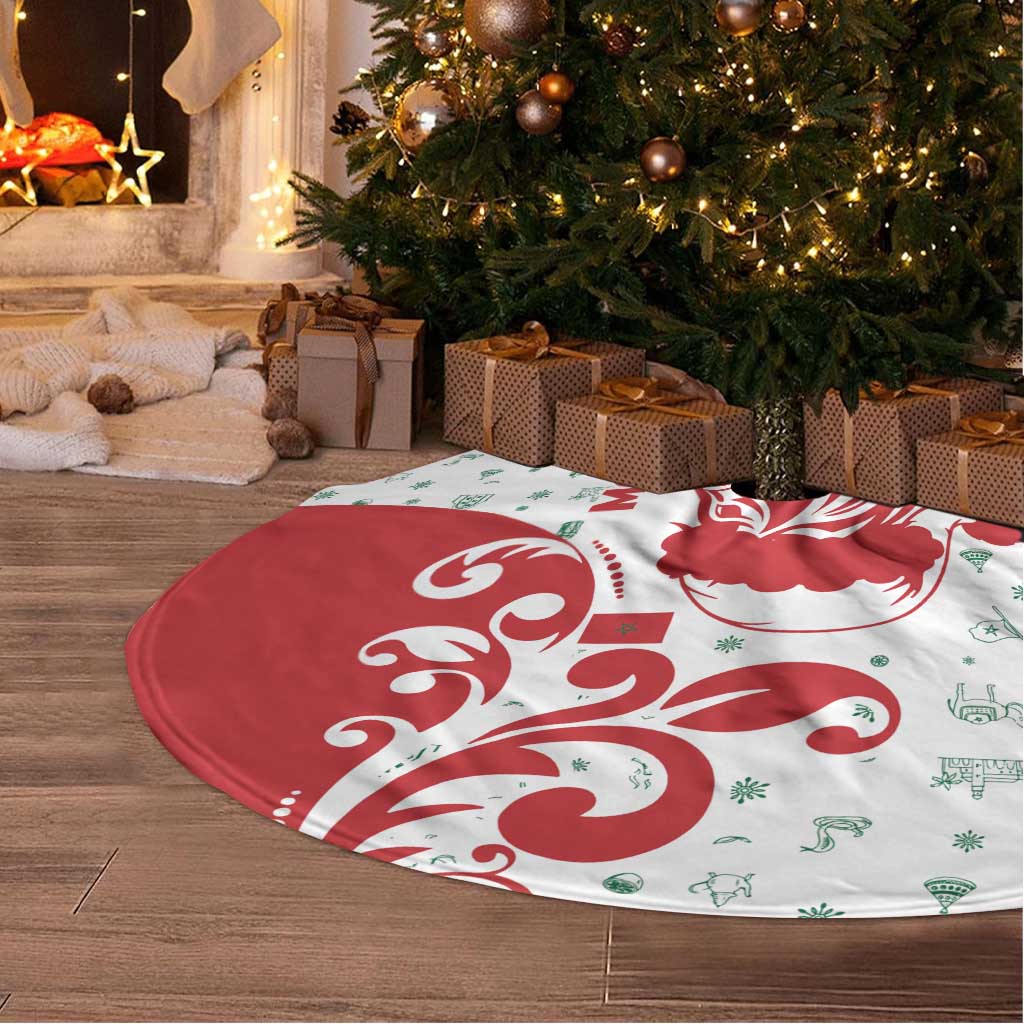 Morocco Christmas Tree Skirt with Red Horse Santa Hat Arabesque Pattern and Holiday Icons Design - Wonder Print Shop