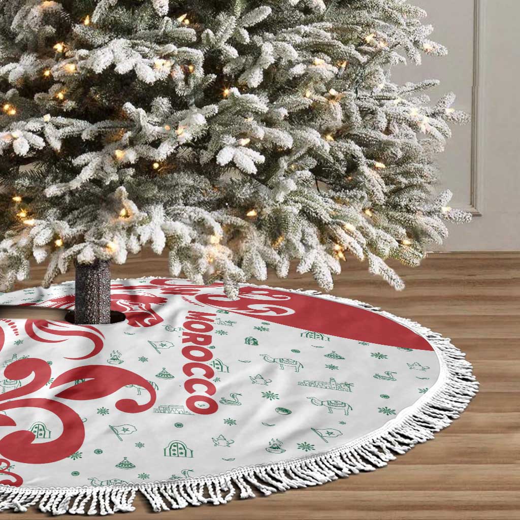 Morocco Christmas Tree Skirt with Red Horse Santa Hat Arabesque Pattern and Holiday Icons Design - Wonder Print Shop