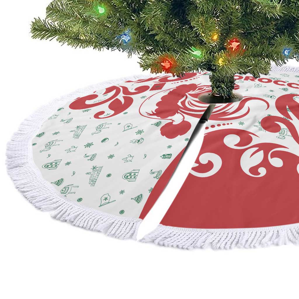 Morocco Christmas Tree Skirt with Red Horse Santa Hat Arabesque Pattern and Holiday Icons Design - Wonder Print Shop
