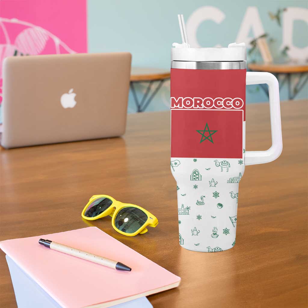 Morocco Christmas Tumbler With Handle with Red Horse Santa Hat Arabesque Pattern and Holiday Icons Design - Wonder Print Shop