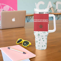Morocco Christmas Tumbler With Handle with Red Horse Santa Hat Arabesque Pattern and Holiday Icons Design - Wonder Print Shop