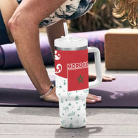 Morocco Christmas Tumbler With Handle with Red Horse Santa Hat Arabesque Pattern and Holiday Icons Design - Wonder Print Shop