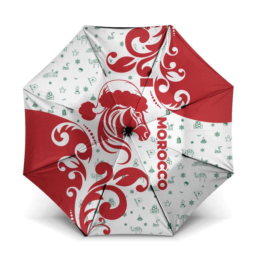 Morocco Christmas Umbrella with Red Horse Santa Hat Arabesque Pattern and Holiday Icons Design - Wonder Print Shop