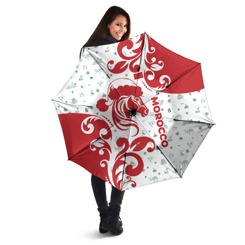 Morocco Christmas Umbrella with Red Horse Santa Hat Arabesque Pattern and Holiday Icons Design - Wonder Print Shop