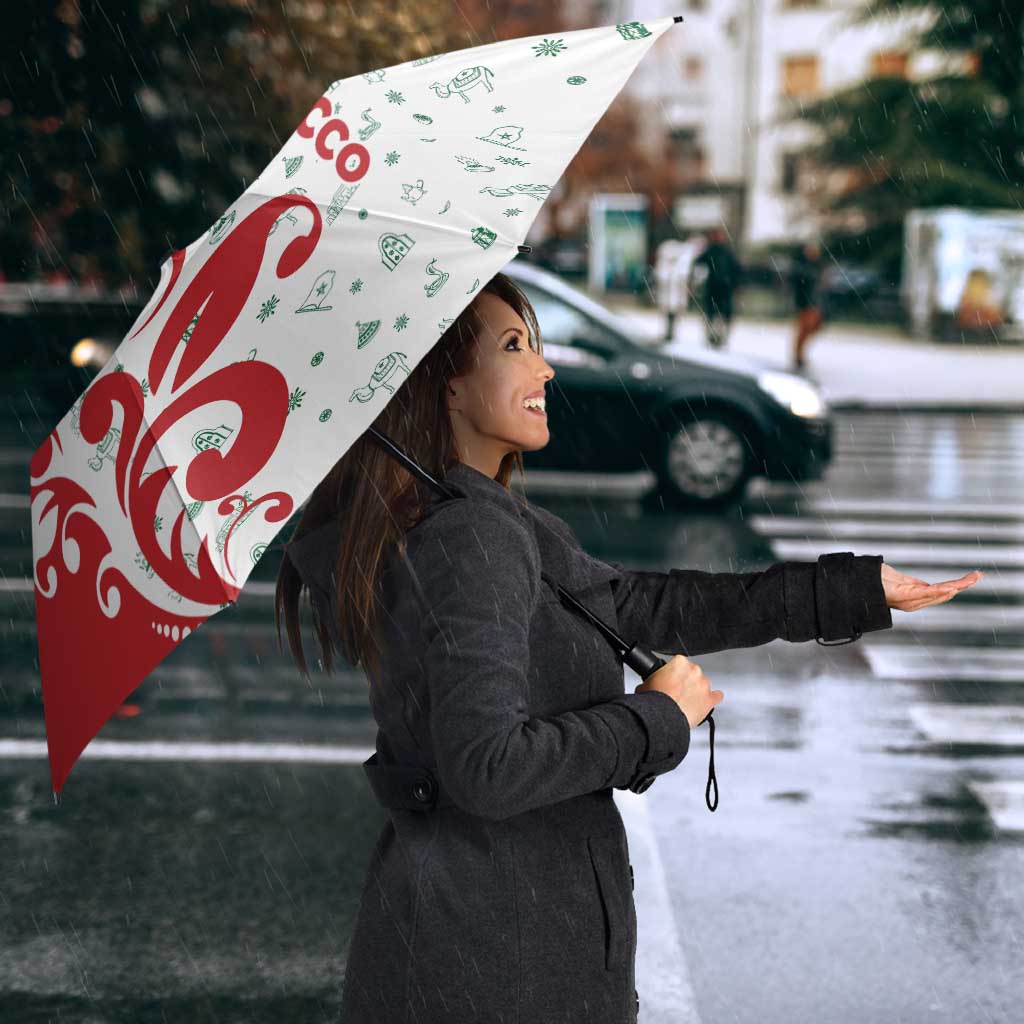 Morocco Christmas Umbrella with Red Horse Santa Hat Arabesque Pattern and Holiday Icons Design - Wonder Print Shop