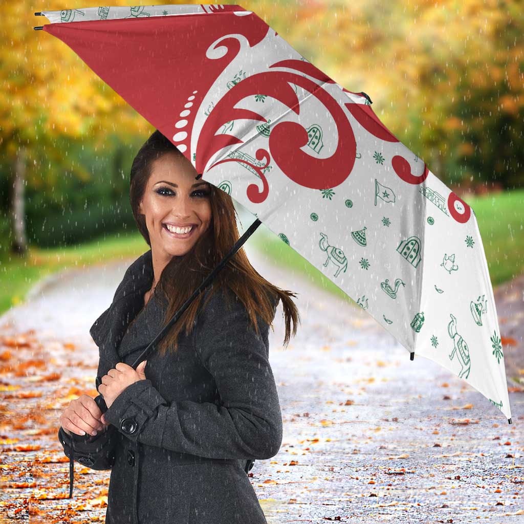 Morocco Christmas Umbrella with Red Horse Santa Hat Arabesque Pattern and Holiday Icons Design - Wonder Print Shop
