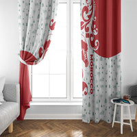Morocco Christmas Window Curtain with Red Horse Santa Hat Arabesque Pattern and Holiday Icons Design - Wonder Print Shop