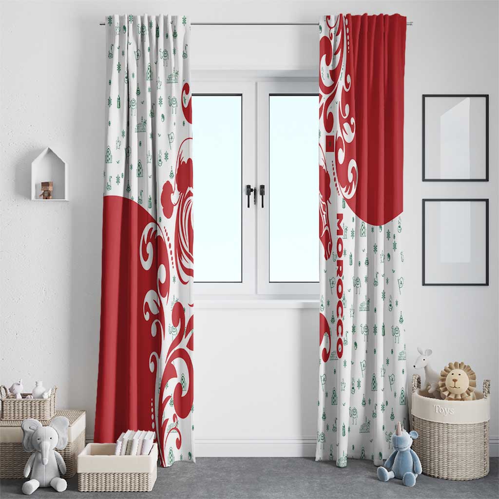 Morocco Christmas Window Curtain with Red Horse Santa Hat Arabesque Pattern and Holiday Icons Design - Wonder Print Shop