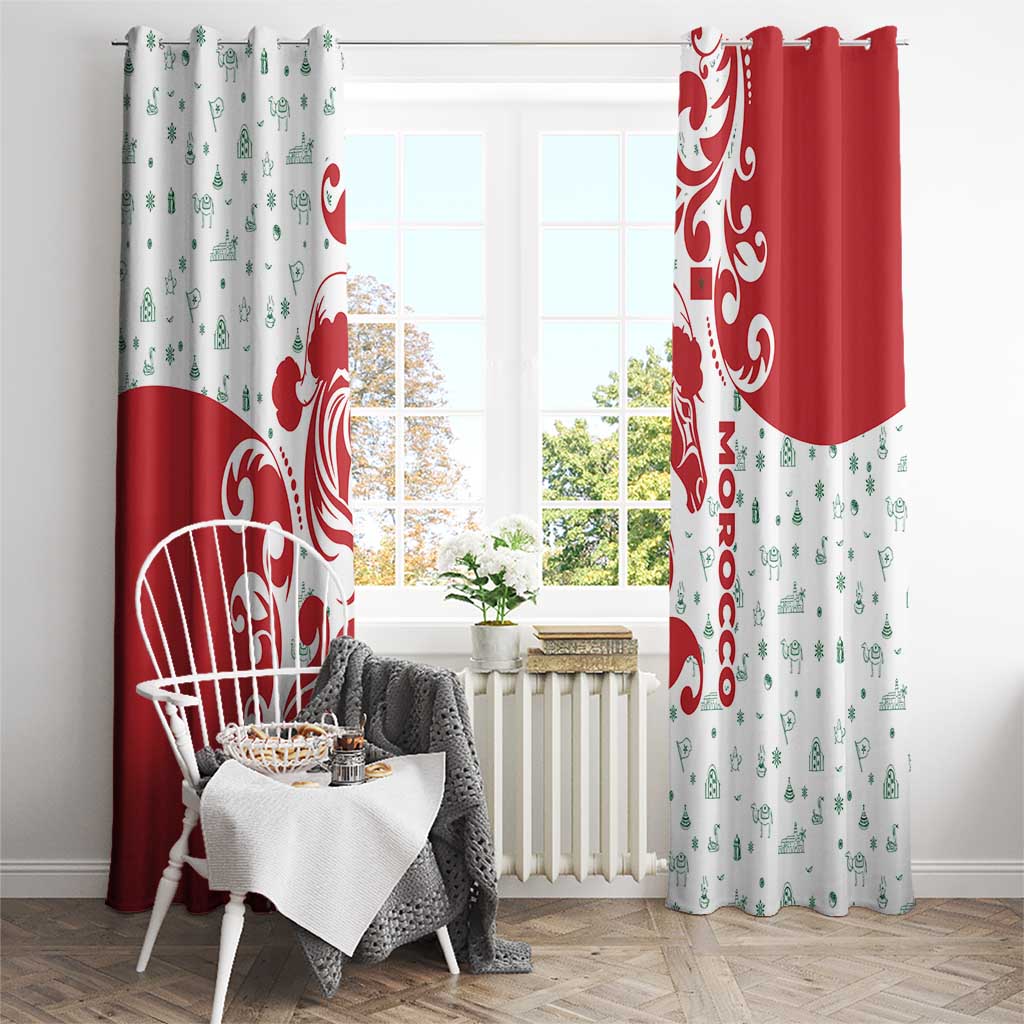 Morocco Christmas Window Curtain with Red Horse Santa Hat Arabesque Pattern and Holiday Icons Design - Wonder Print Shop