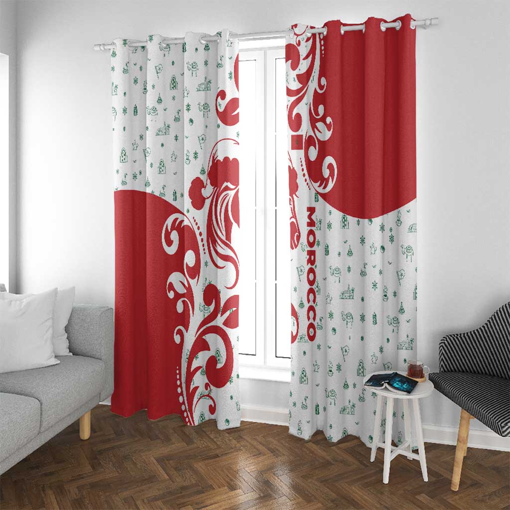 Morocco Christmas Window Curtain with Red Horse Santa Hat Arabesque Pattern and Holiday Icons Design - Wonder Print Shop