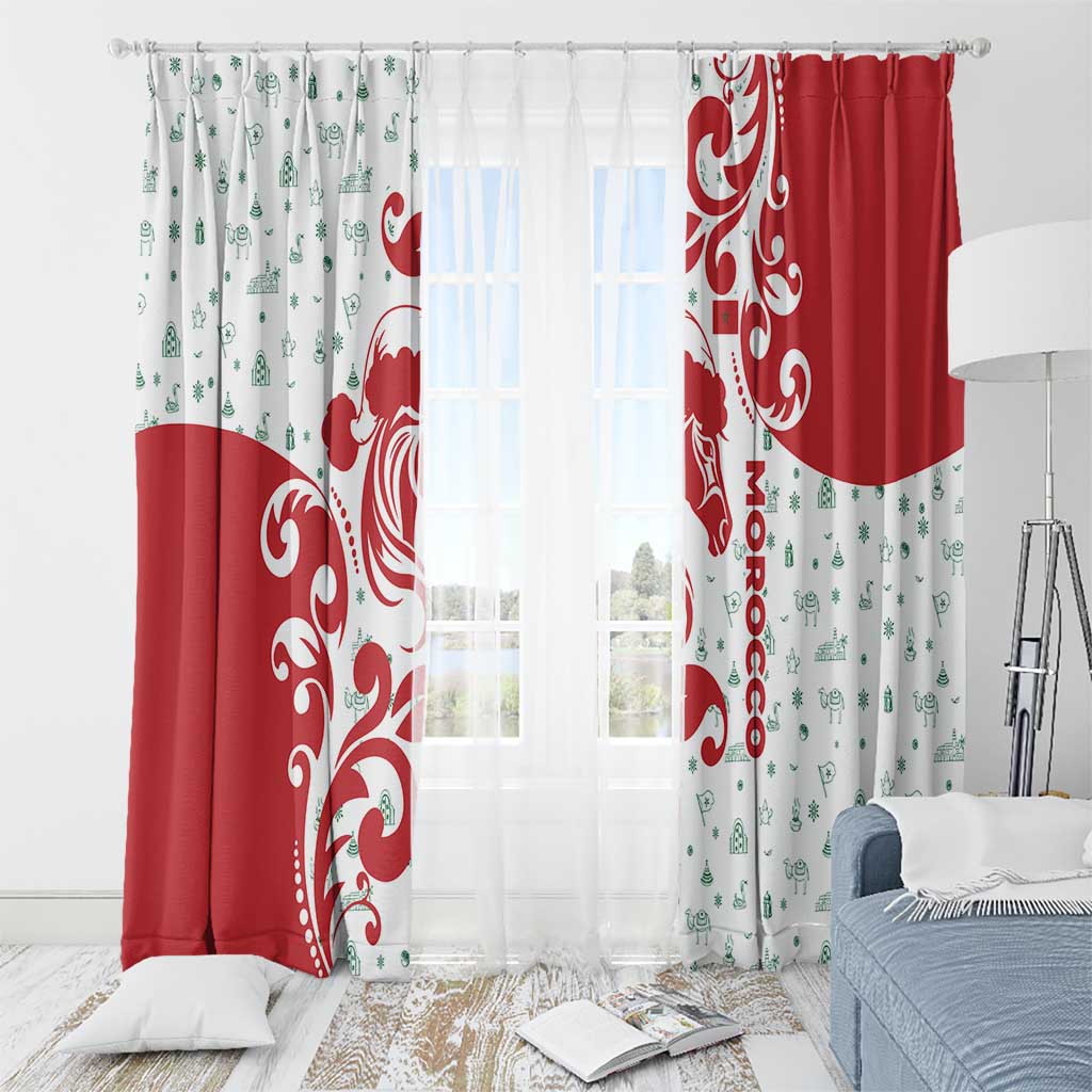 Morocco Christmas Window Curtain with Red Horse Santa Hat Arabesque Pattern and Holiday Icons Design - Wonder Print Shop