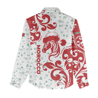 Morocco Christmas Women Casual Shirt with Red Horse Santa Hat Arabesque Pattern and Holiday Icons Design - Wonder Print Shop