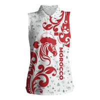 Morocco Christmas Women Sleeveless Polo Shirt with Red Horse Santa Hat Arabesque Pattern and Holiday Icons Design - Wonder Print Shop