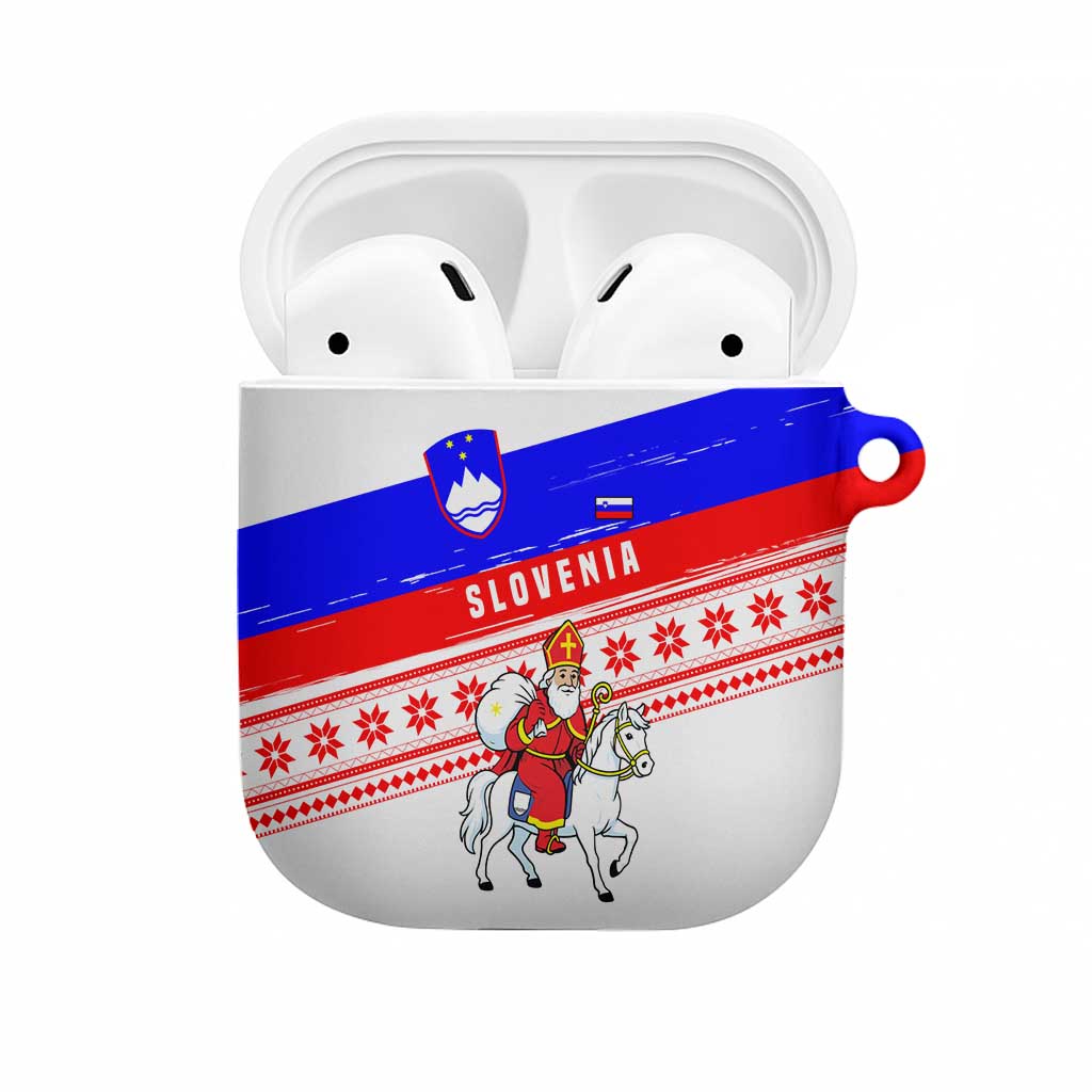 Slovenia Christmas AirPods Case with Saint Nicholas White Horse Snowflake Pattern and National Flag Design - Wonder Print Shop