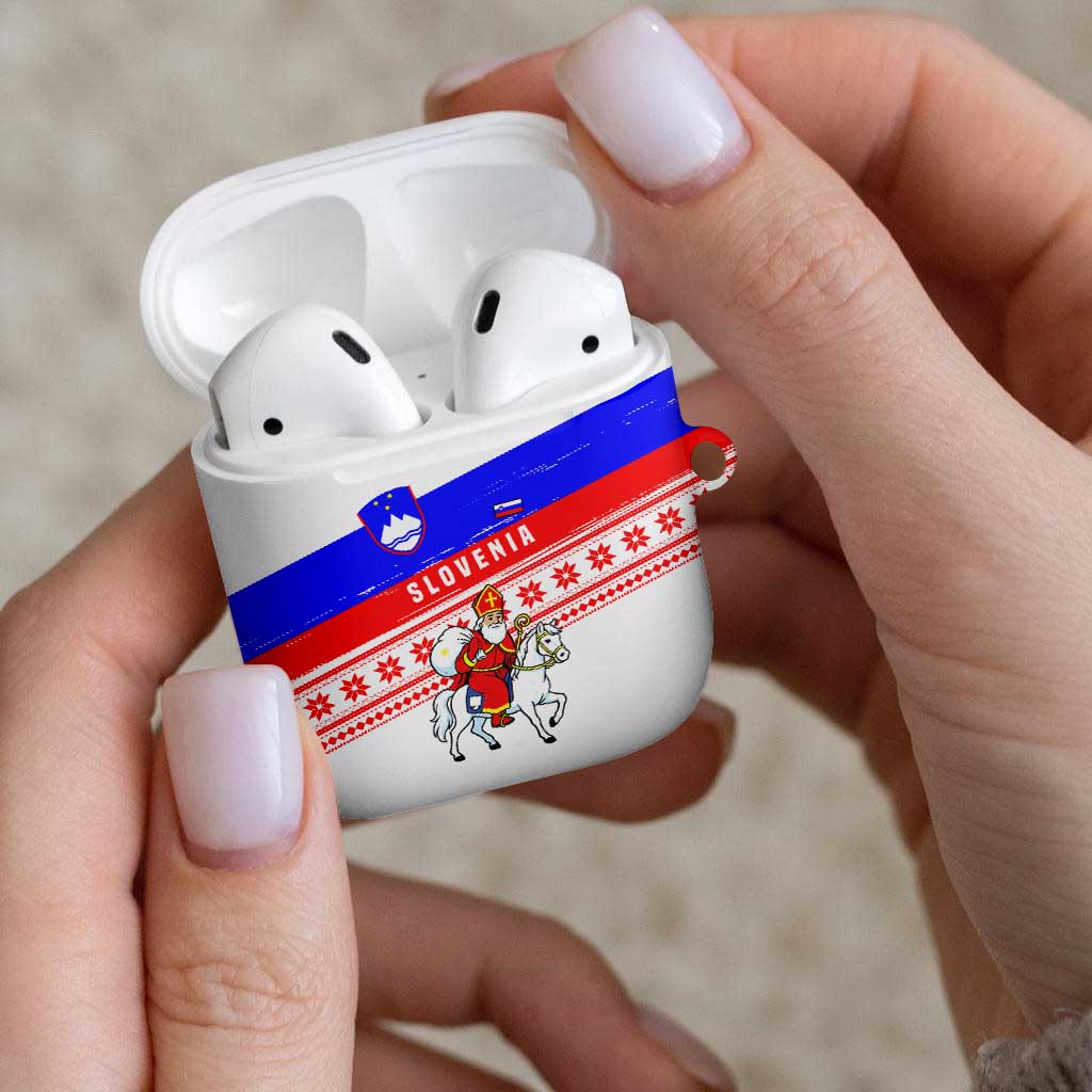 Slovenia Christmas AirPods Case with Saint Nicholas White Horse Snowflake Pattern and National Flag Design - Wonder Print Shop