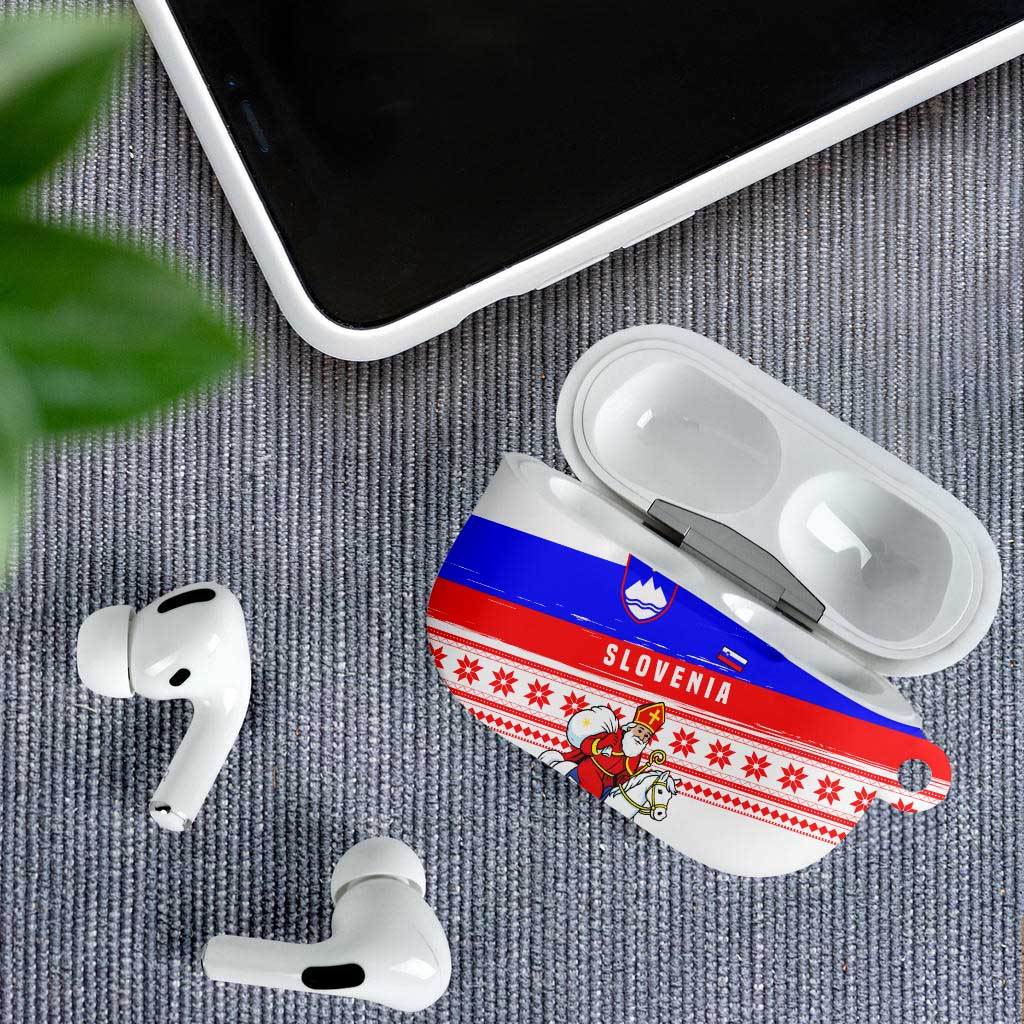 Slovenia Christmas AirPods Case with Saint Nicholas White Horse Snowflake Pattern and National Flag Design - Wonder Print Shop