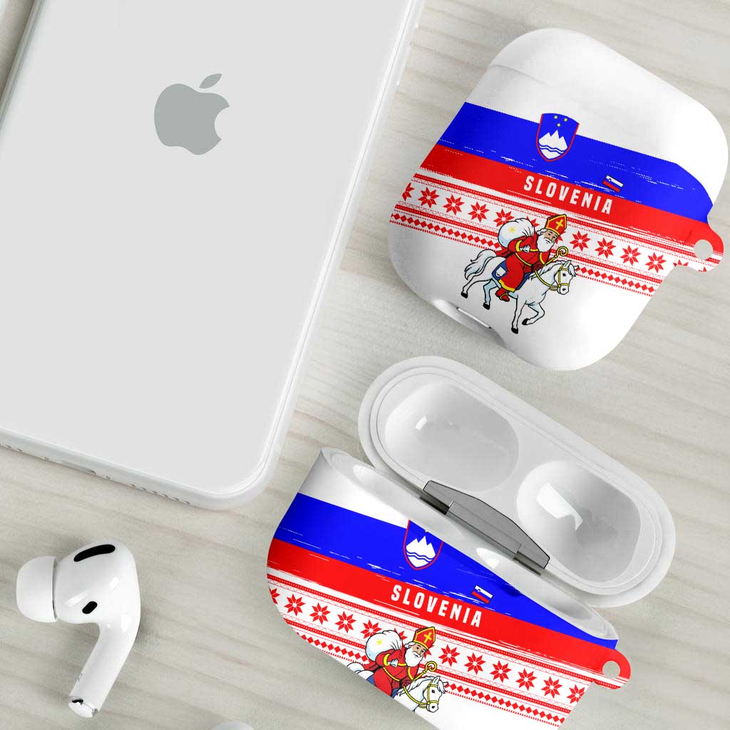 Slovenia Christmas AirPods Case with Saint Nicholas White Horse Snowflake Pattern and National Flag Design - Wonder Print Shop