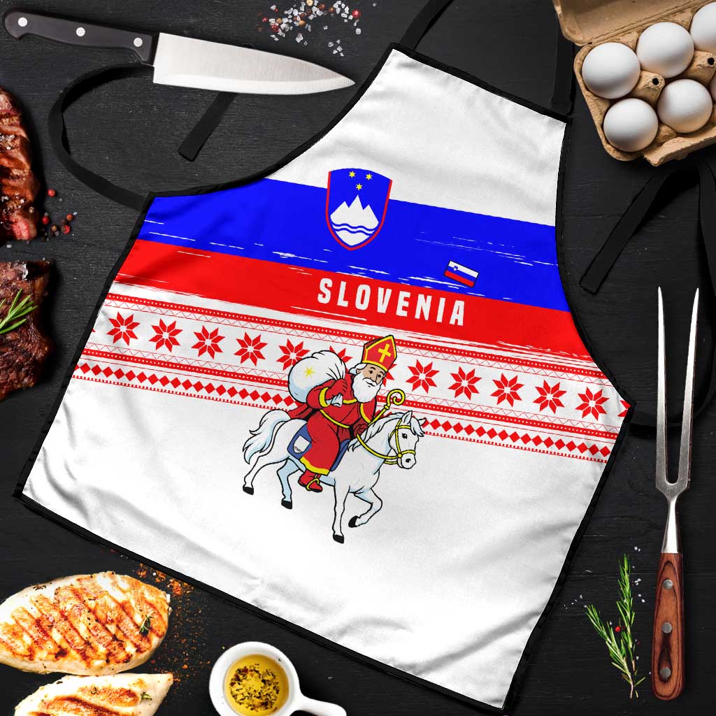 Slovenia Christmas Apron with Saint Nicholas White Horse Snowflake Pattern and National Flag Design - Wonder Print Shop