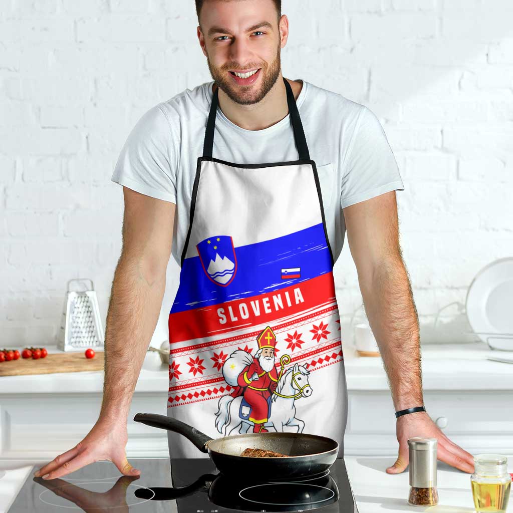 Slovenia Christmas Apron with Saint Nicholas White Horse Snowflake Pattern and National Flag Design - Wonder Print Shop