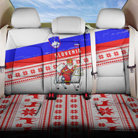 Slovenia Christmas Back Car Seat Cover with Saint Nicholas White Horse Snowflake Pattern and National Flag Design - Wonder Print Shop