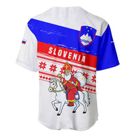 Slovenia Christmas Baseball Jersey with Saint Nicholas White Horse Snowflake Pattern and National Flag Design - Wonder Print Shop
