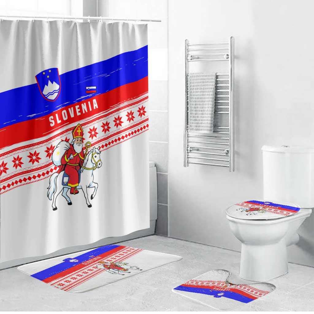 Slovenia Christmas Bathroom Set with Saint Nicholas White Horse Snowflake Pattern and National Flag Design - Wonder Print Shop