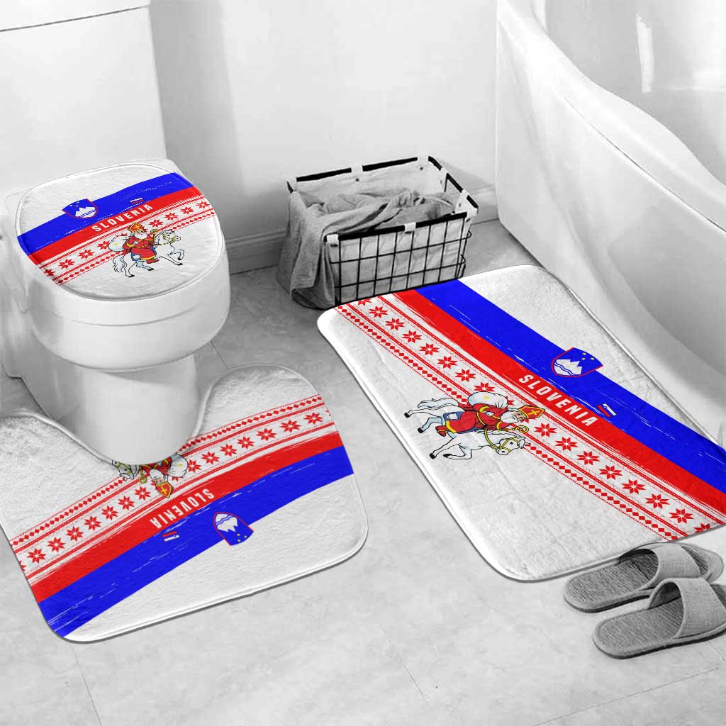 Slovenia Christmas Bathroom Set with Saint Nicholas White Horse Snowflake Pattern and National Flag Design - Wonder Print Shop